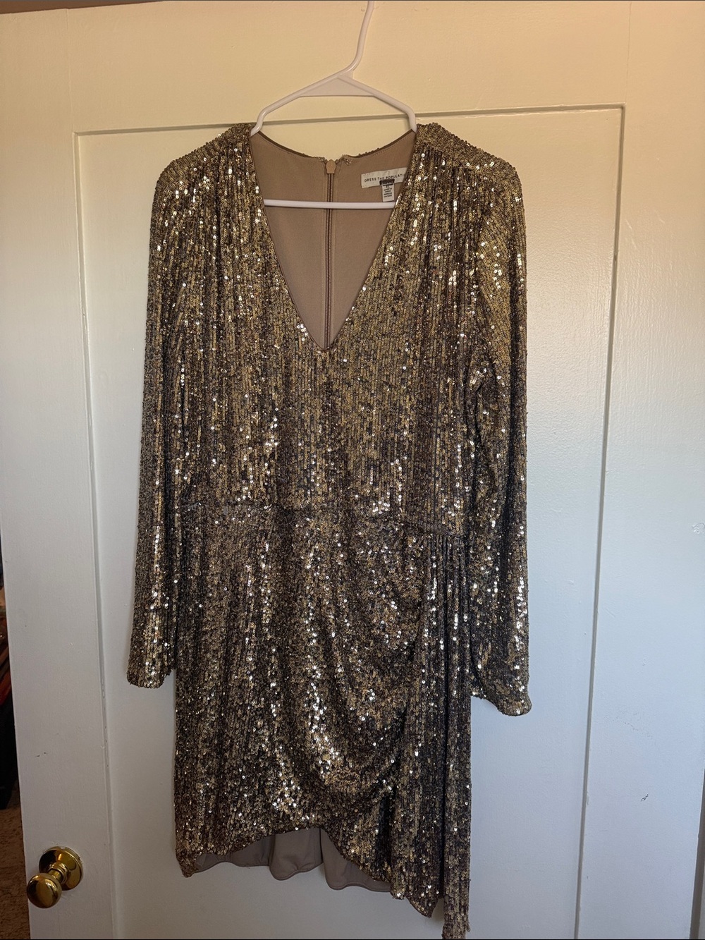 Dress the Population Gold Sequin V-Neck Midi Dress